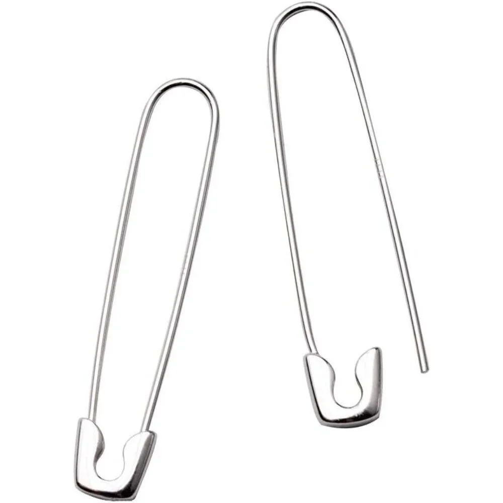 Sterling Silver Big Hoop Earrings 37mm Dangle Geometric Safety Pin Jewelry for W